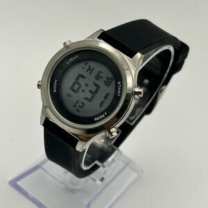 Silver-tone Case Black Digital Watch Stainless Steel Working New Battery